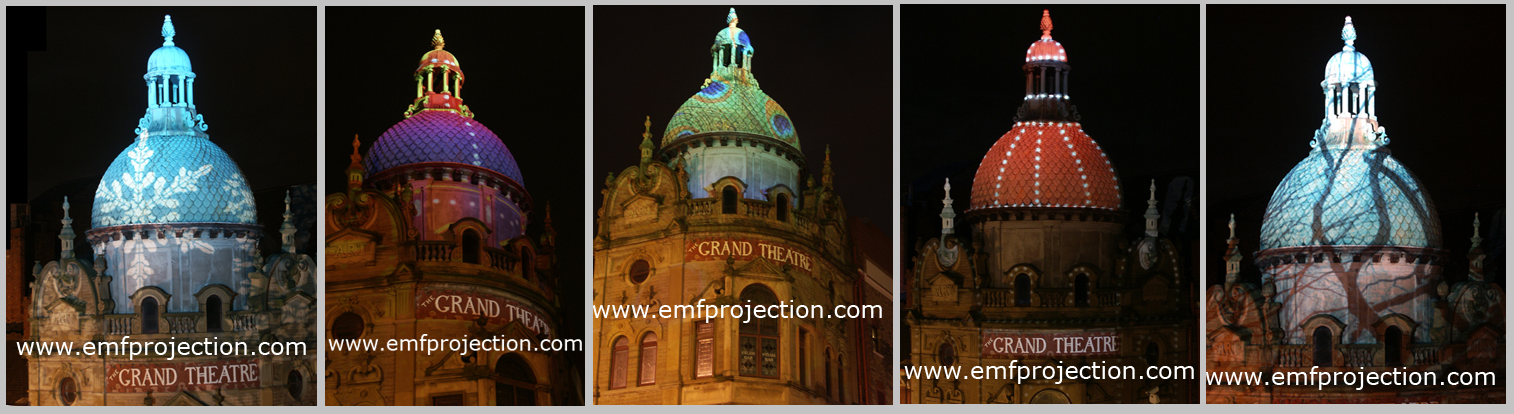 Grand theatre out door large moneumentel video projection slide projection lighting sanyo projection projection projecting projected