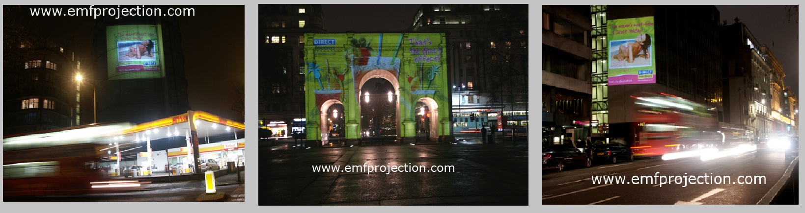 Direct Holiday projection advertising campaign accross the UK