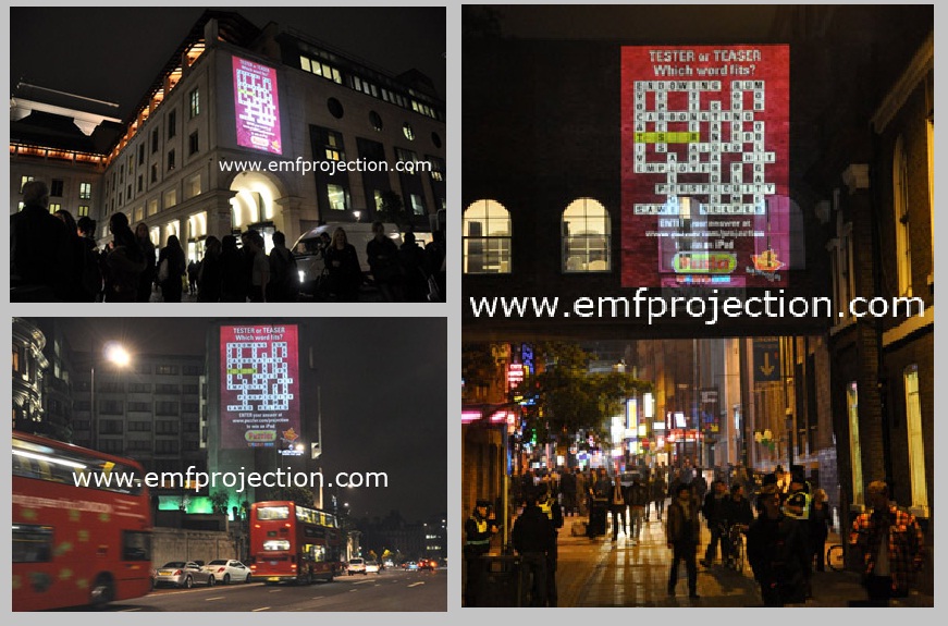 Puzzler Outdoor Building Projection campaign around London