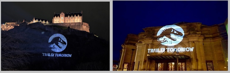 Jurassic Park projections Usher Hall & Edinburgh Castle Jurassic Park projections Usher Hall & Edinburgh Castle