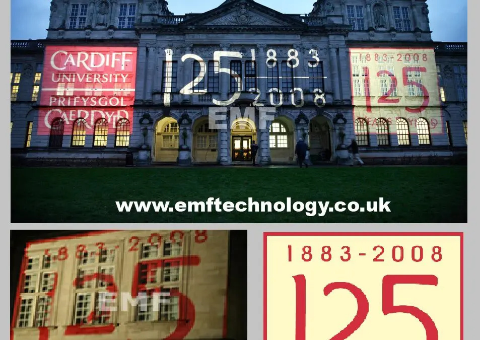 Building Projections across Cardiff University for 125th Anniversary.