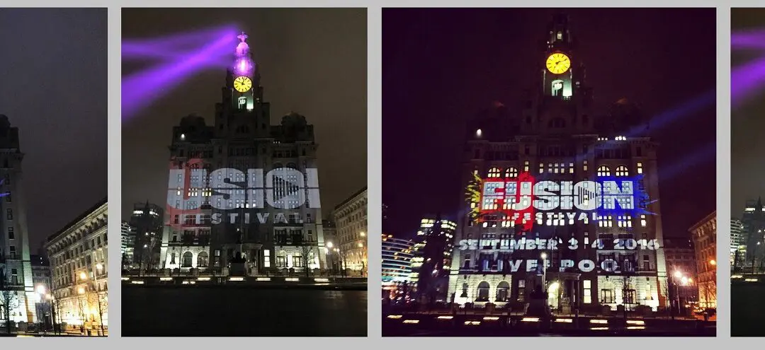 Fusion Festival Projection and Searchlights Liver building