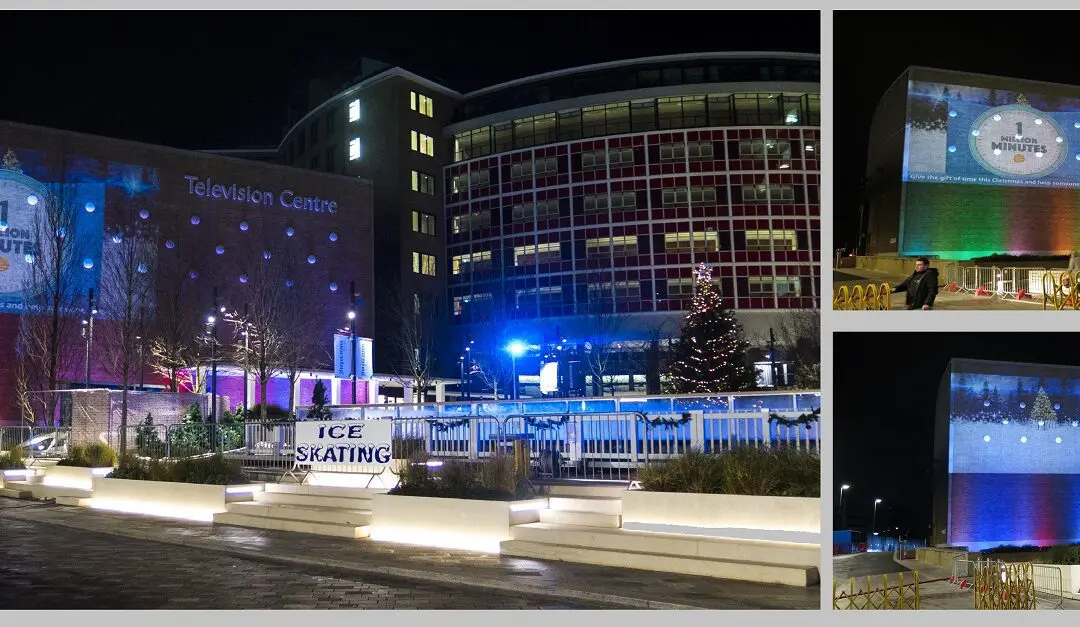 ITV 1 in a million campaign projections onto BBC TV Centre