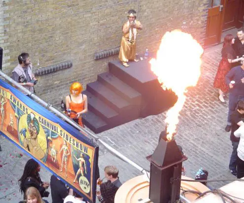 Firestorm Stage Flame System for Kerrang Awards, Barbican Brewary, London.