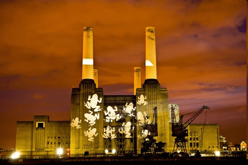 Projection onto Battersea Power Station for OPAL water survey launch