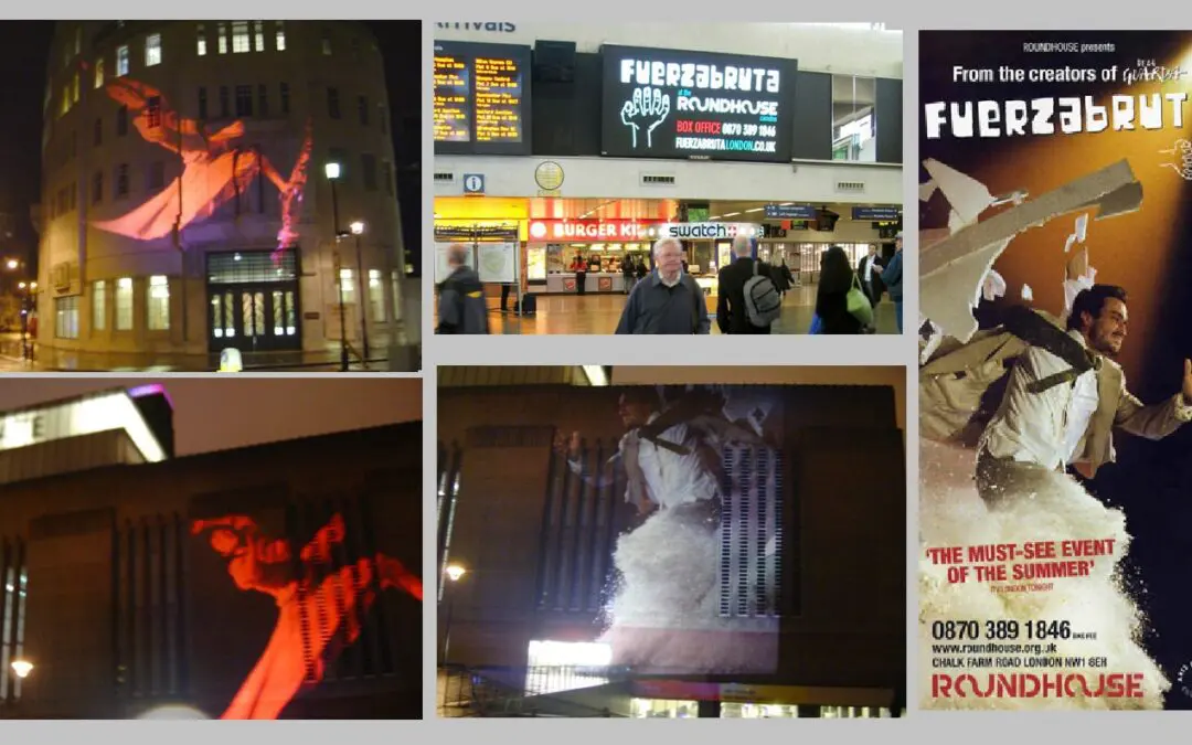 Building Projection campaign for Fuerzabruta Theatre launch at the Roundhouse, London.