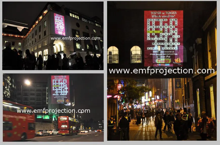EMF Work It Out For Puzzler Magazine with a massive Outdoor Projection Campaign London