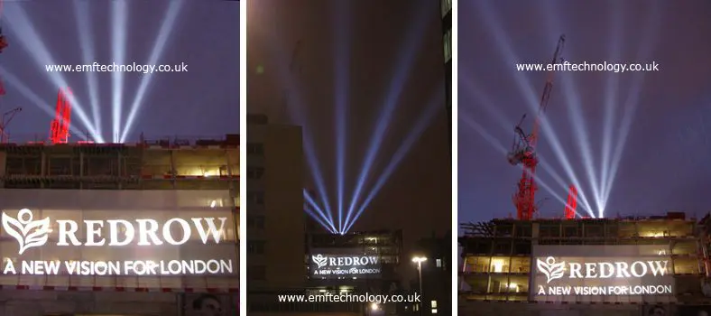 Searchlight and Projection show for Redrow exclusive London Launch