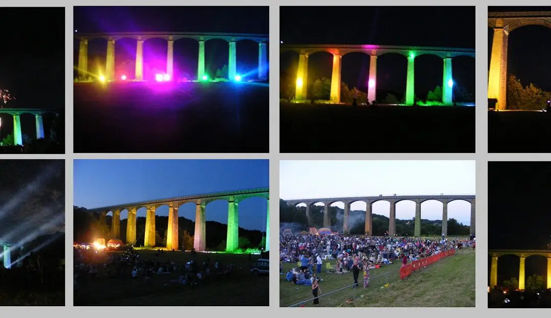 Searchlights light up Pontcysyllte Aqueduct