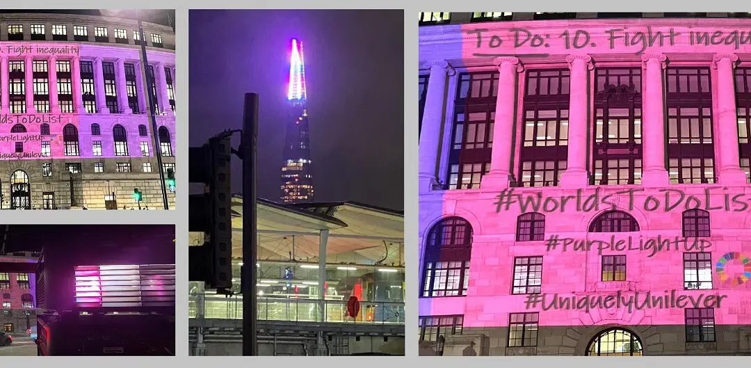 Unilever Building lit up purple to mark International Day of Disabled People 2021