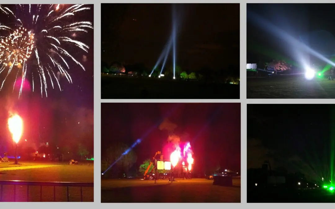 Searchlights and flame effects Battersea Park Fireworks