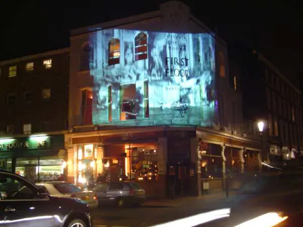 Mobile projection campaign for Peroni beer advertising campaign in Portobello Road – London.