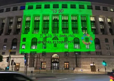 Unilever, London lit up green for Climate crisis campaign.