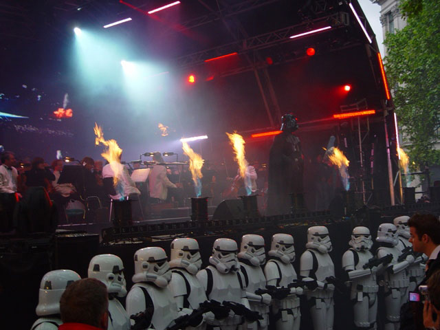 Firestorm stage flame effect Leicester Square Premiere London