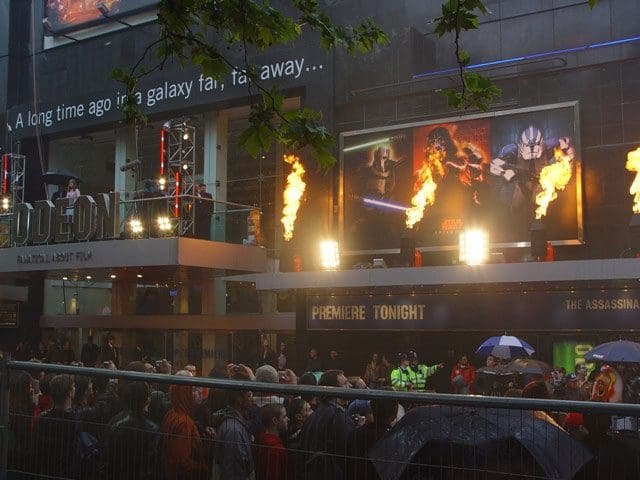 firestorm flame effect Leicester Square Premiere