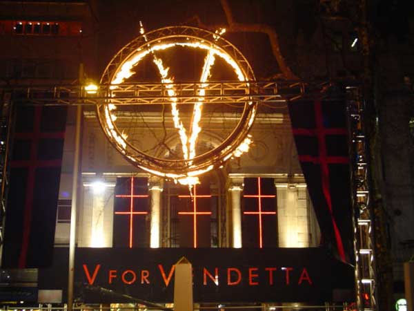 Custom Flame Lance effect V-For-Vendetta Film Premiere, Leicester Square - London.