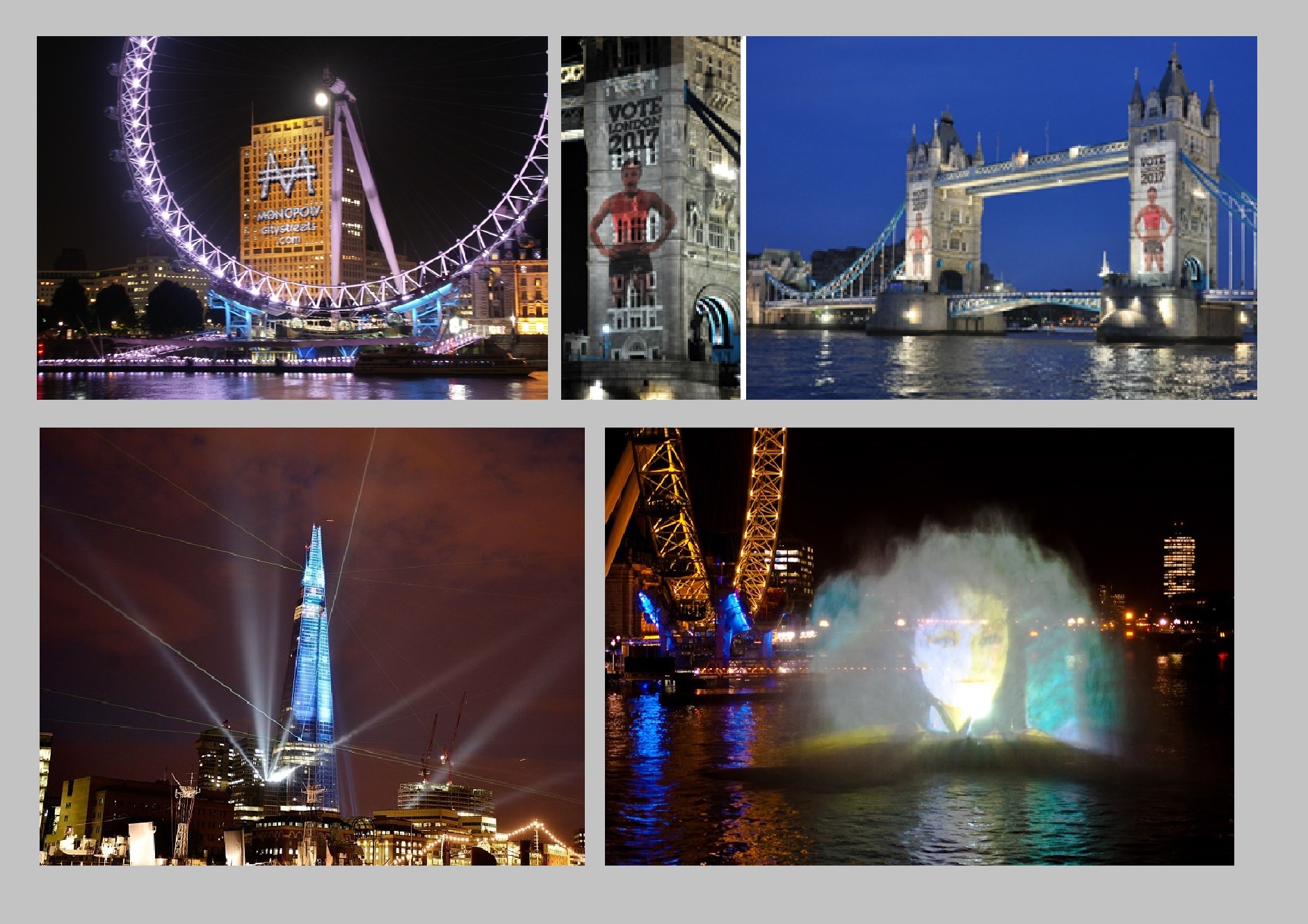 Building Projections, Searchlights and Water Screen Projection London