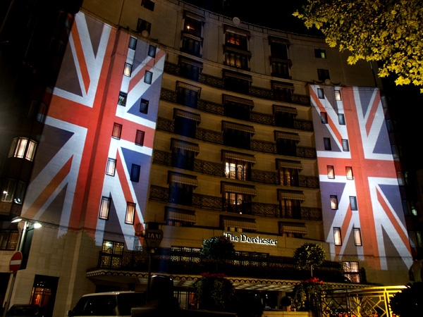 Fashion for the Brave Building Projection onto The Dorchester Hotel