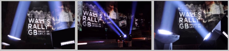 3D Projection Mapping, Searchlighs and Flame effects for Wales Rally GB