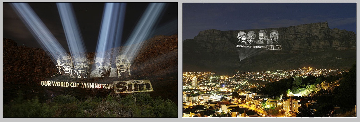 Massive outdoor large scale projection onto Table Mountain